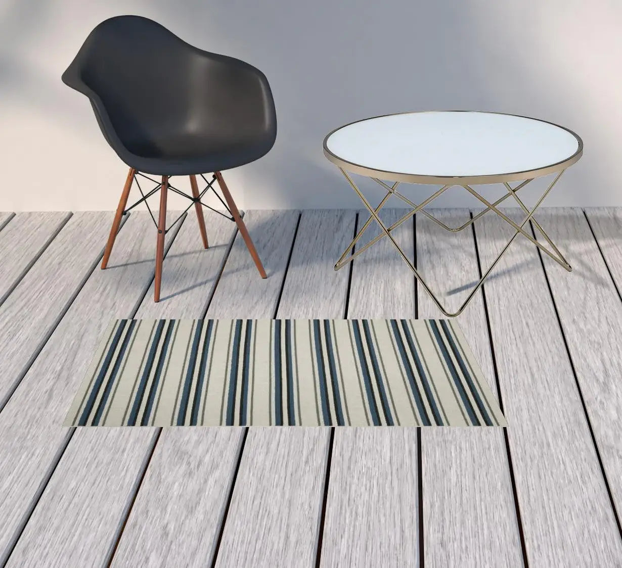 2' X 4' Blue and Beige Geometric Stain Resistant Indoor Outdoor Area Rug - Homeroots - Flyclothing LLC