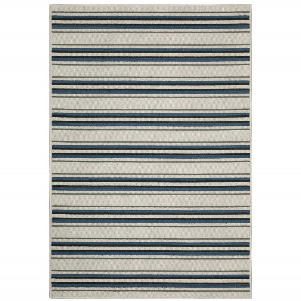 2' X 4' Blue and Beige Geometric Stain Resistant Indoor Outdoor Area Rug - Homeroots