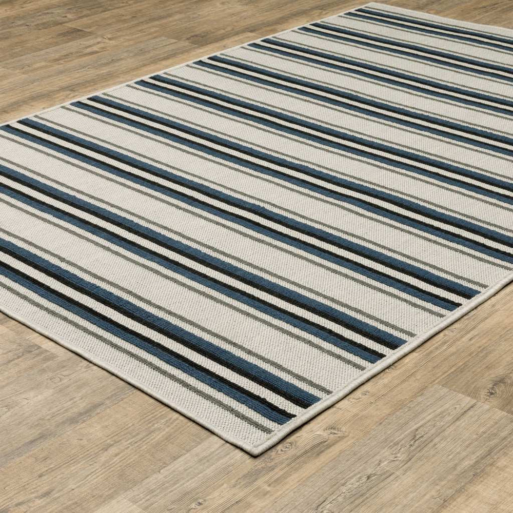 2' X 4' Blue and Beige Geometric Stain Resistant Indoor Outdoor Area Rug - Homeroots - Flyclothing LLC