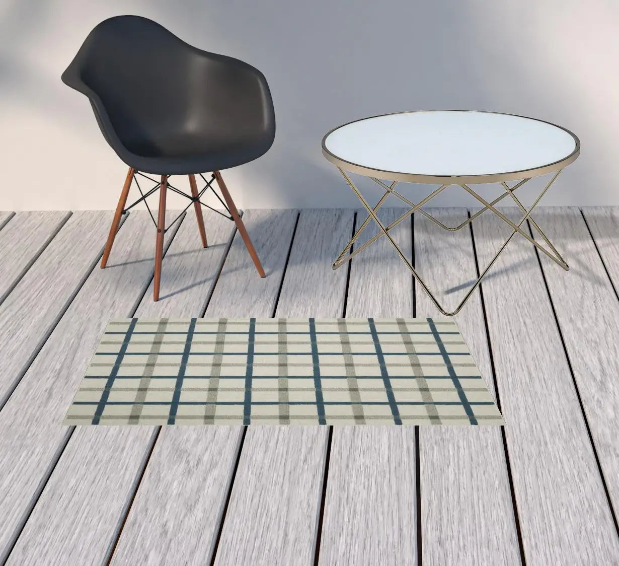 2' X 4' Blue and Beige Geometric Stain Resistant Indoor Outdoor Area Rug - Homeroots - Flyclothing LLC