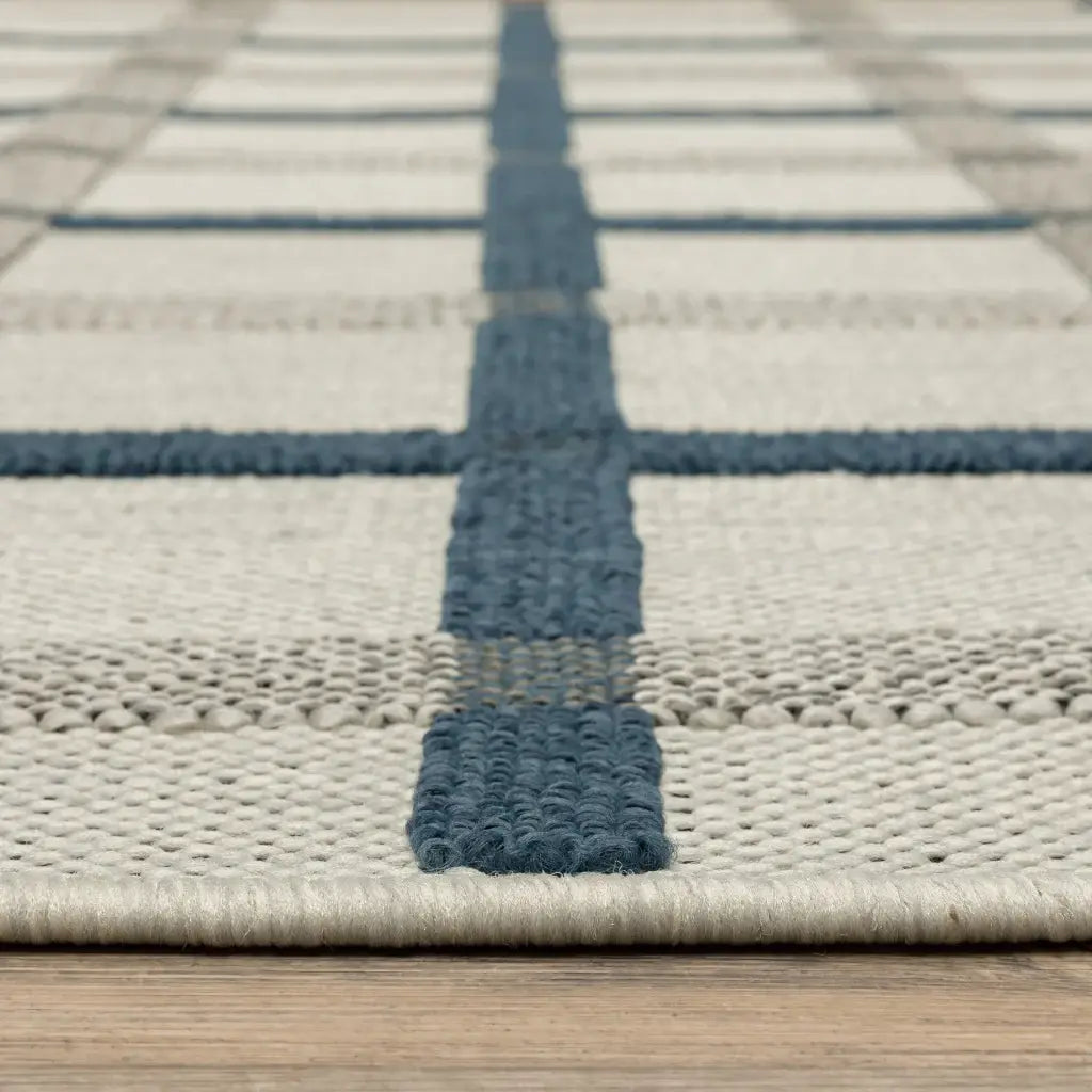 2' X 4' Blue and Beige Geometric Stain Resistant Indoor Outdoor Area Rug - Homeroots - Flyclothing LLC