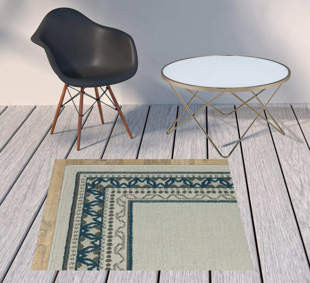 2' X 4' Blue and Beige Stain Resistant Indoor Outdoor Area Rug - Homeroots - Flyclothing LLC