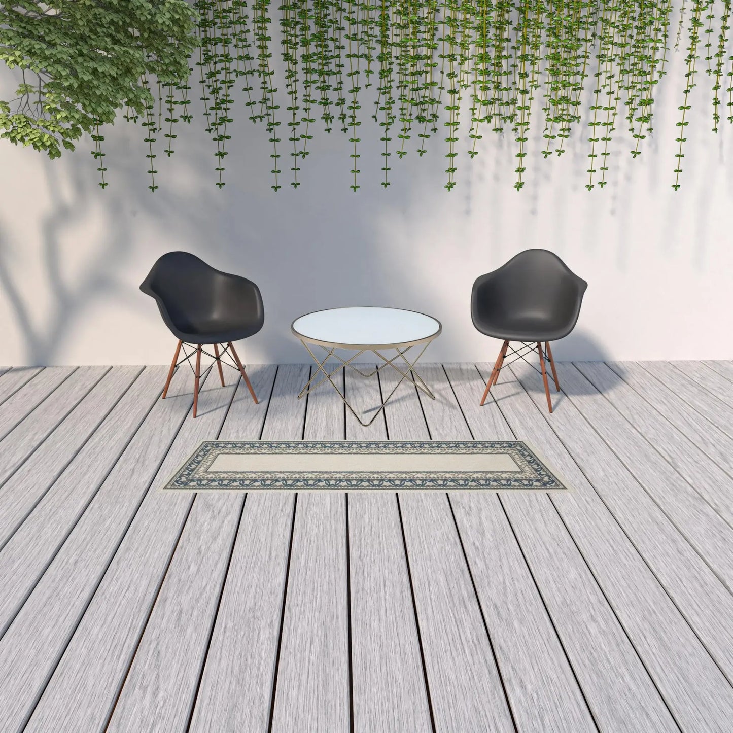 2' X 7' Blue and Beige Stain Resistant Indoor Outdoor Area Rug - Homeroots - Flyclothing LLC