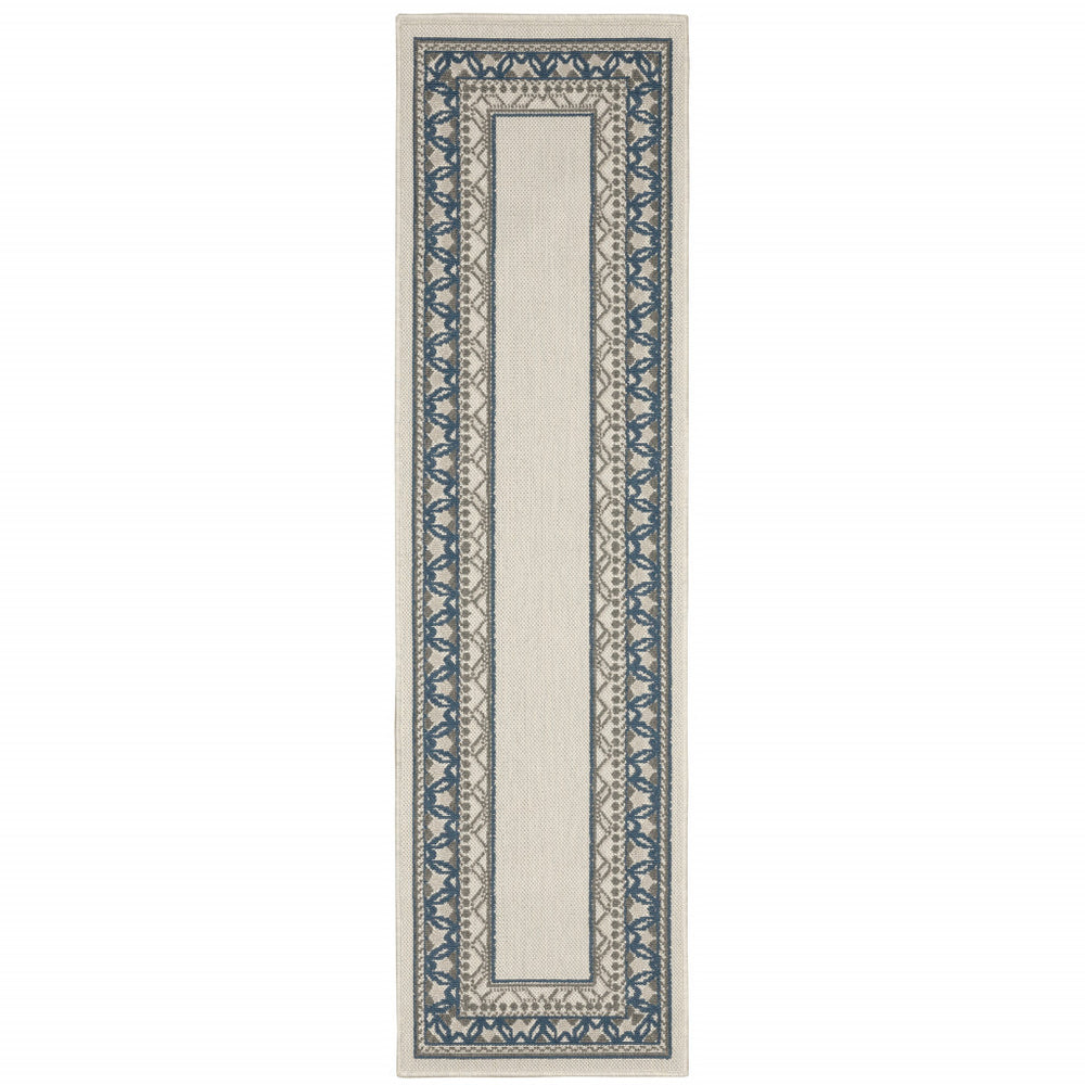 2' X 7' Blue and Beige Stain Resistant Indoor Outdoor Area Rug - Homeroots