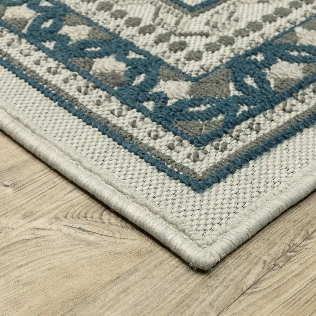 2' X 7' Blue and Beige Stain Resistant Indoor Outdoor Area Rug - Homeroots - Flyclothing LLC