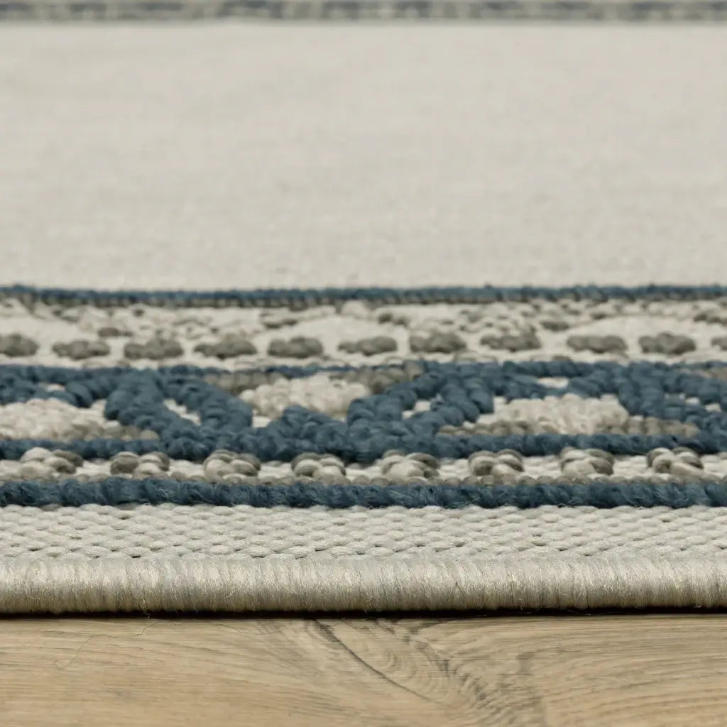 2' X 7' Blue and Beige Stain Resistant Indoor Outdoor Area Rug - Homeroots - Flyclothing LLC