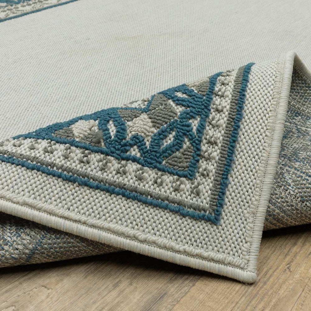 2' X 7' Blue and Beige Stain Resistant Indoor Outdoor Area Rug - Homeroots - Flyclothing LLC