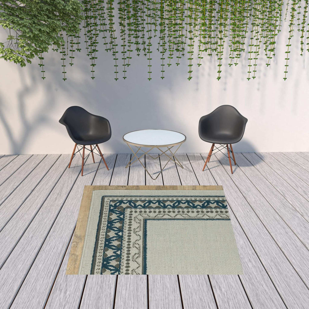 5' X 7' Blue and Beige Stain Resistant Indoor Outdoor Area Rug - Homeroots - Flyclothing LLC