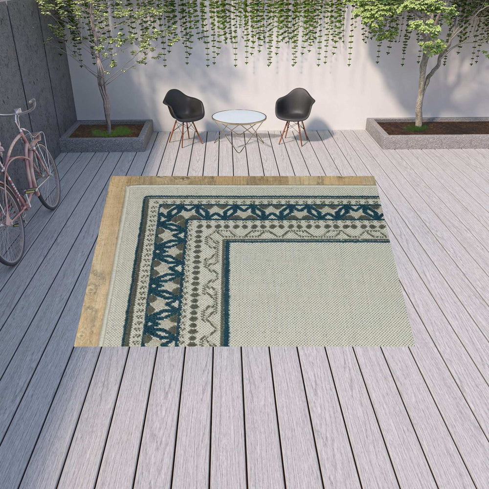10' X 13' Blue and Beige Stain Resistant Indoor Outdoor Area Rug - Homeroots - Flyclothing LLC