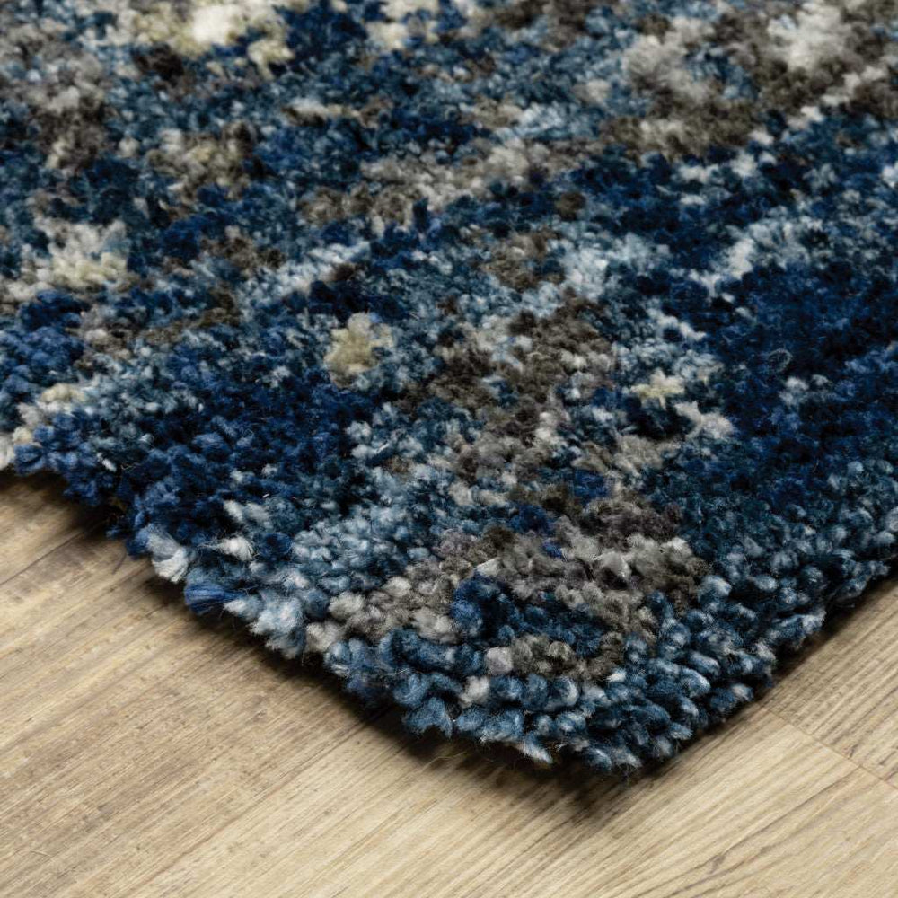 2' X 8' Blue And Grey Abstract Shag Power Loom Stain Resistant Runner Rug - Homeroots - Flyclothing LLC