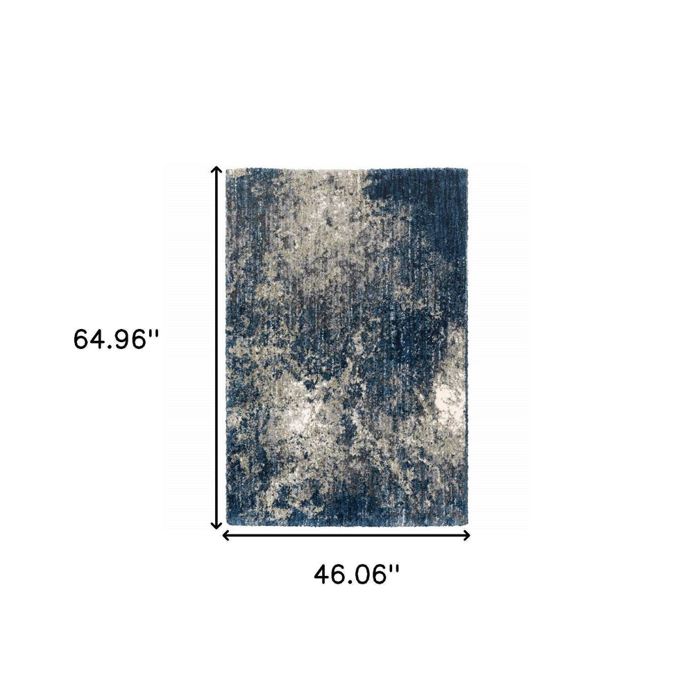 4' X 6' Blue And Grey Abstract Shag Power Loom Stain Resistant Area Rug - Homeroots - Flyclothing LLC