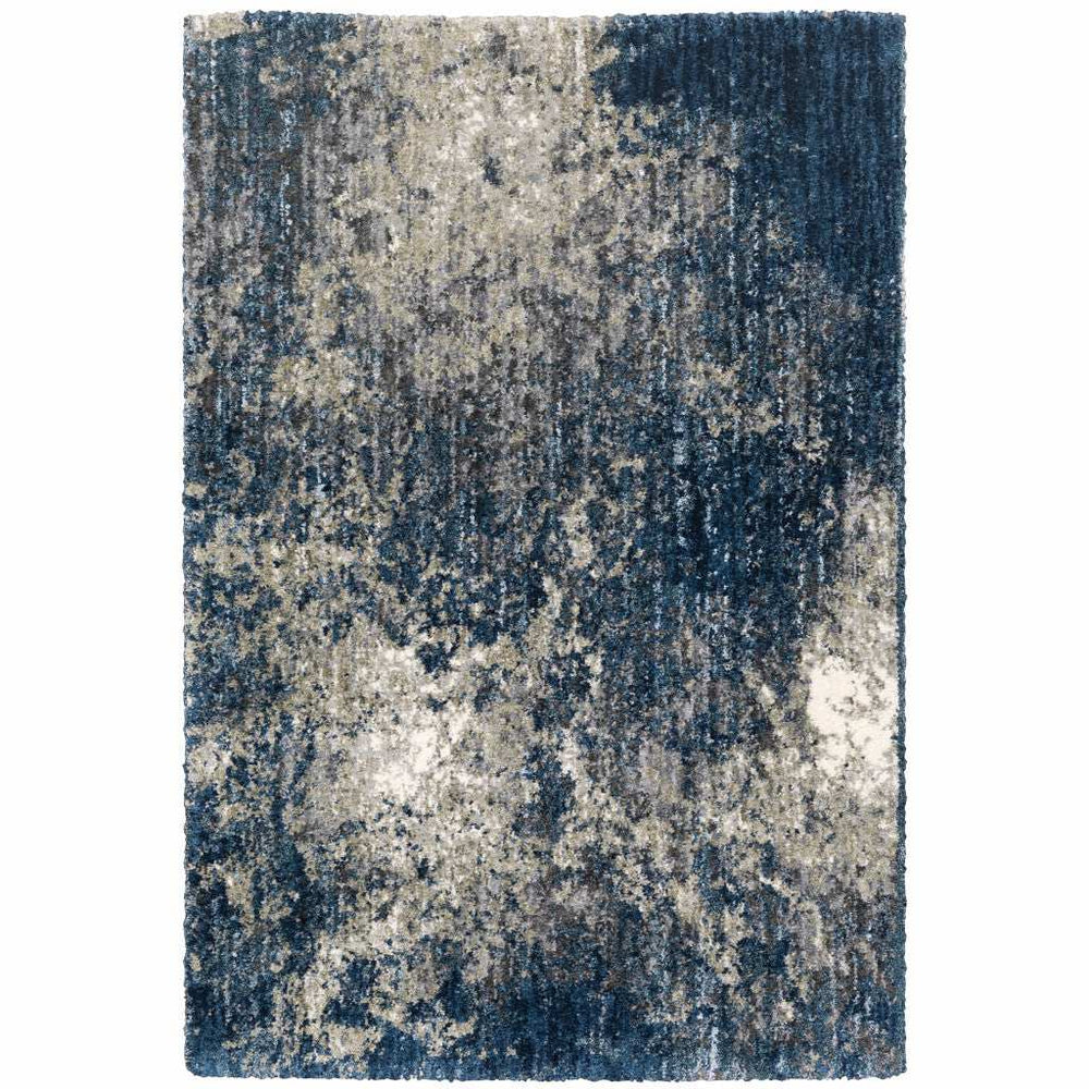 5' X 8' Blue And Grey Abstract Shag Power Loom Stain Resistant Area Rug - Homeroots - Flyclothing LLC