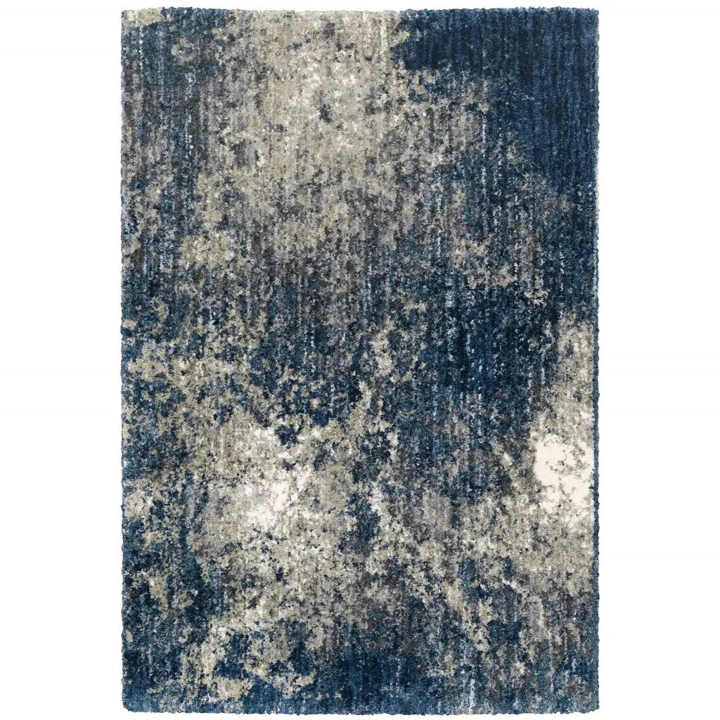 10' X 13' Blue And Grey Abstract Shag Power Loom Stain Resistant Area Rug - Homeroots - Flyclothing LLC
