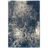 10' X 13' Blue And Grey Abstract Shag Power Loom Stain Resistant Area Rug