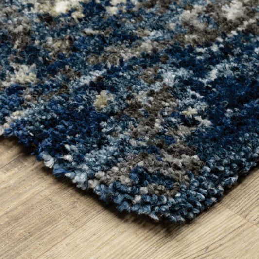 10' X 13' Blue And Grey Abstract Shag Power Loom Stain Resistant Area Rug - Homeroots - Flyclothing LLC