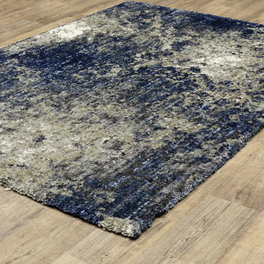 10' X 13' Blue And Grey Abstract Shag Power Loom Stain Resistant Area Rug - Homeroots - Flyclothing LLC