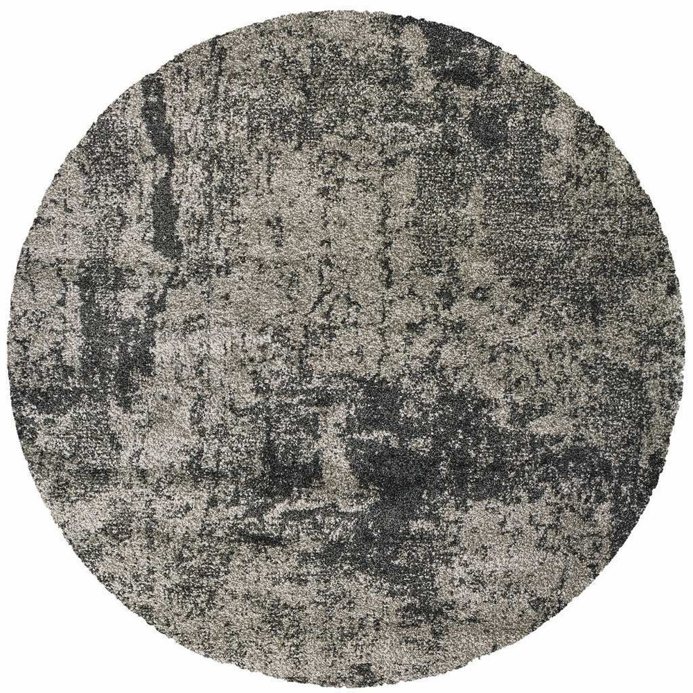 8' Grey Round Abstract Power Loom Stain Resistant Area Rug - Homeroots - Flyclothing LLC
