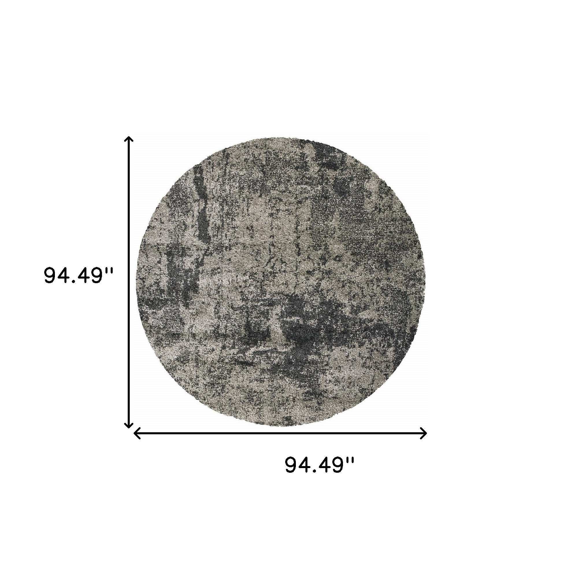 8' Grey Round Abstract Power Loom Stain Resistant Area Rug - Homeroots - Flyclothing LLC