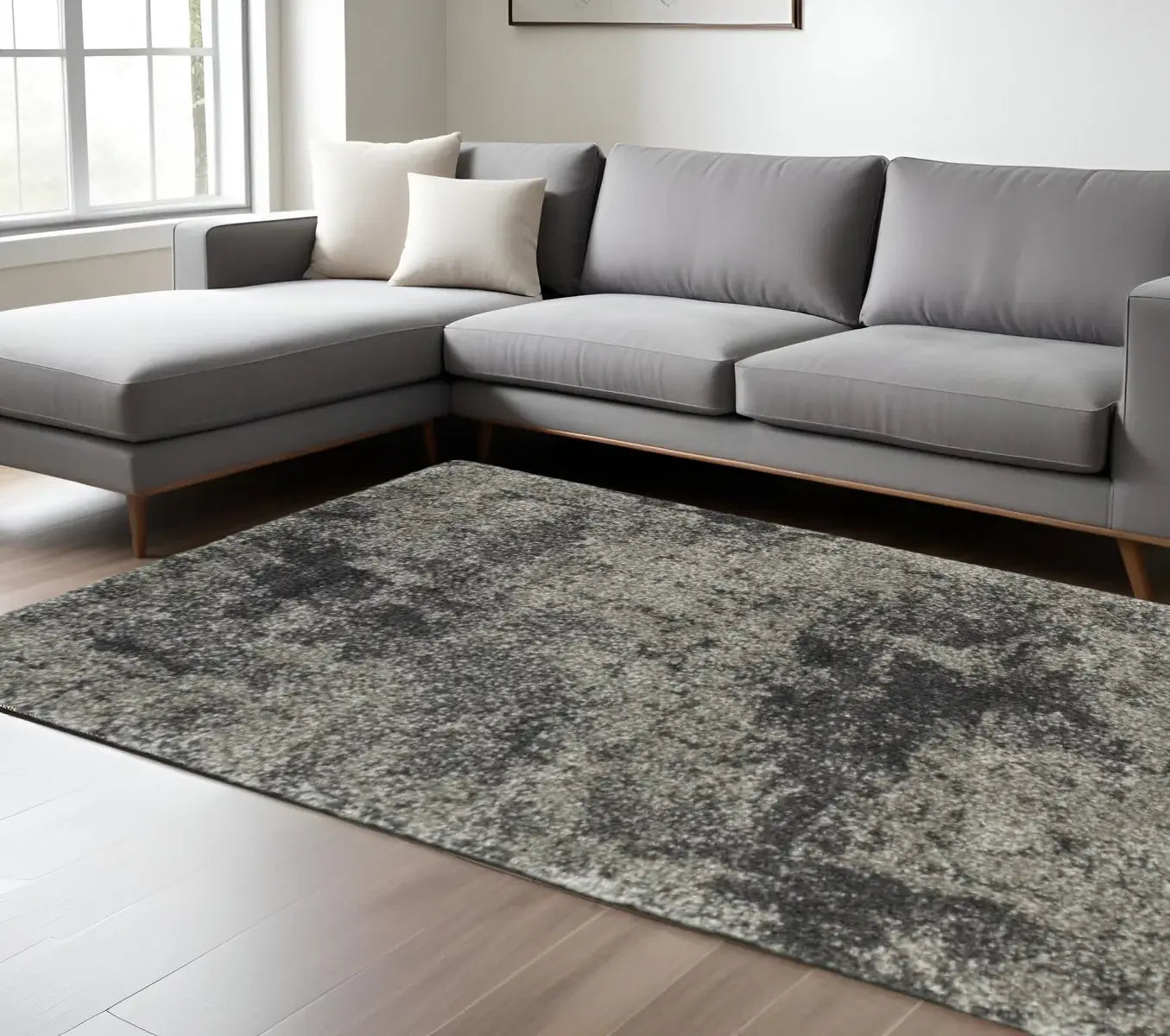8' X 11' Charcoal Silver And Grey Abstract Shag Power Loom Stain Resistant Area Rug - Homeroots - Flyclothing LLC