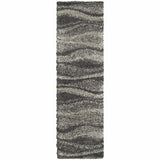 8' Black and Gray Abstract Shag Power Loom Runner Rug - Homeroots - Flyclothing LLC