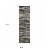 8' Black and Gray Abstract Shag Power Loom Runner Rug - Homeroots - Flyclothing LLC