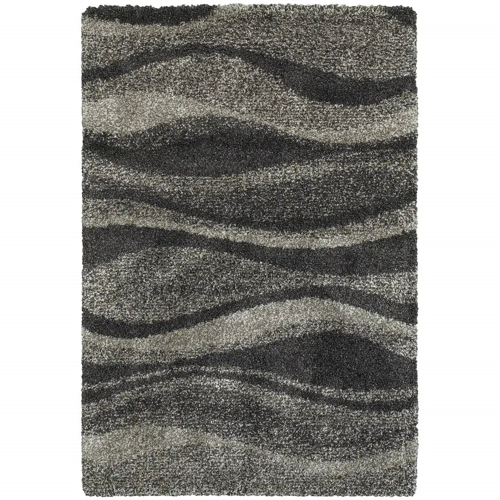8' X 11' Charcoal Silver And Grey Abstract Shag Power Loom Stain Resistant Area Rug - Homeroots - Flyclothing LLC