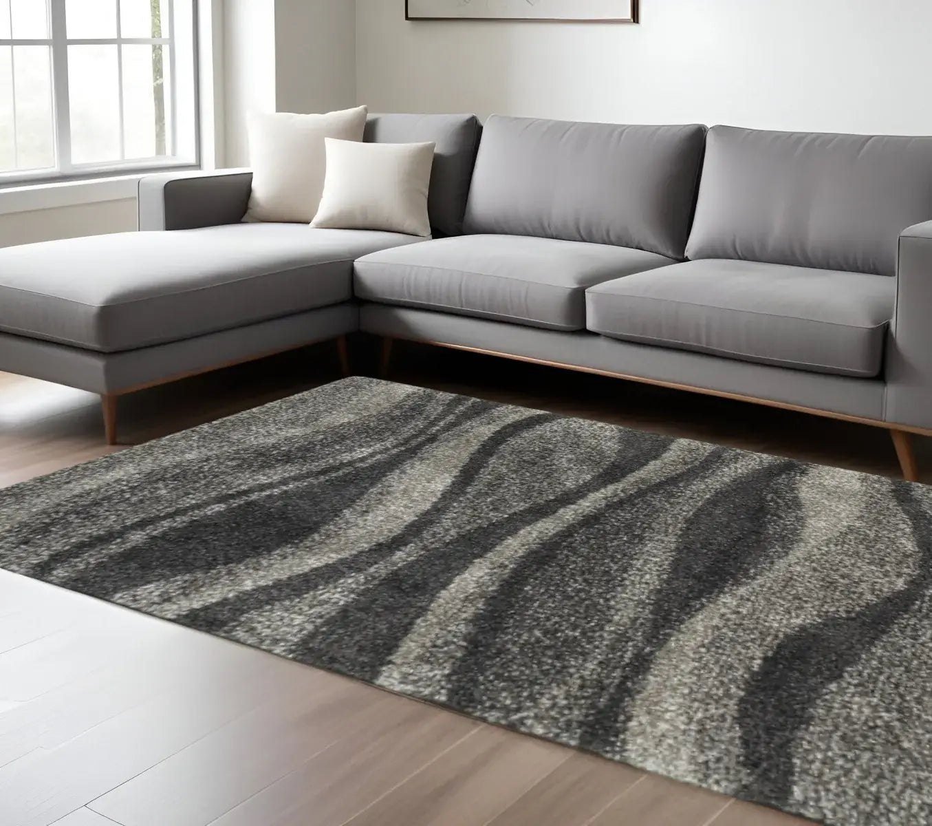 8' X 11' Charcoal Silver And Grey Abstract Shag Power Loom Stain Resistant Area Rug - Homeroots - Flyclothing LLC