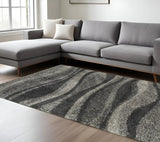 8' X 11' Charcoal Silver And Grey Abstract Shag Power Loom Stain Resistant Area Rug - Homeroots - Flyclothing LLC