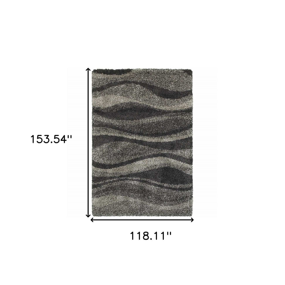 10' X 13' Charcoal Silver And Grey Abstract Shag Power Loom Stain Resistant Area Rug - Homeroots - Flyclothing LLC
