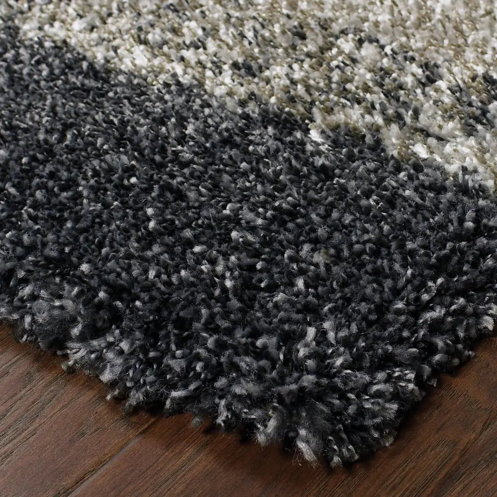 2' X 8' Charcoal Silver And Grey Geometric Shag Power Loom Stain Resistant Runner Rug - Homeroots - Flyclothing LLC
