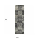 2' X 8' Charcoal Silver And Grey Geometric Shag Power Loom Stain Resistant Runner Rug - Homeroots - Flyclothing LLC