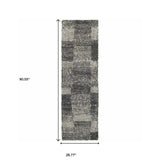 2' X 8' Charcoal Silver And Grey Geometric Shag Power Loom Stain Resistant Runner Rug - Homeroots - Flyclothing LLC