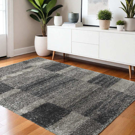 4' X 6' Charcoal Silver And Grey Geometric Shag Power Loom Stain Resistant Area Rug - Homeroots - Flyclothing LLC