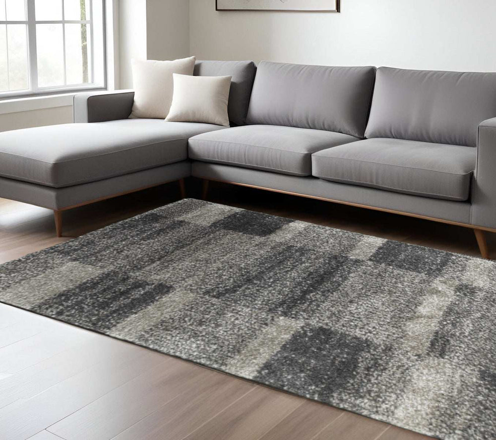 6' X 9' Charcoal Silver And Grey Geometric Shag Power Loom Stain Resistant Area Rug - Homeroots - Flyclothing LLC