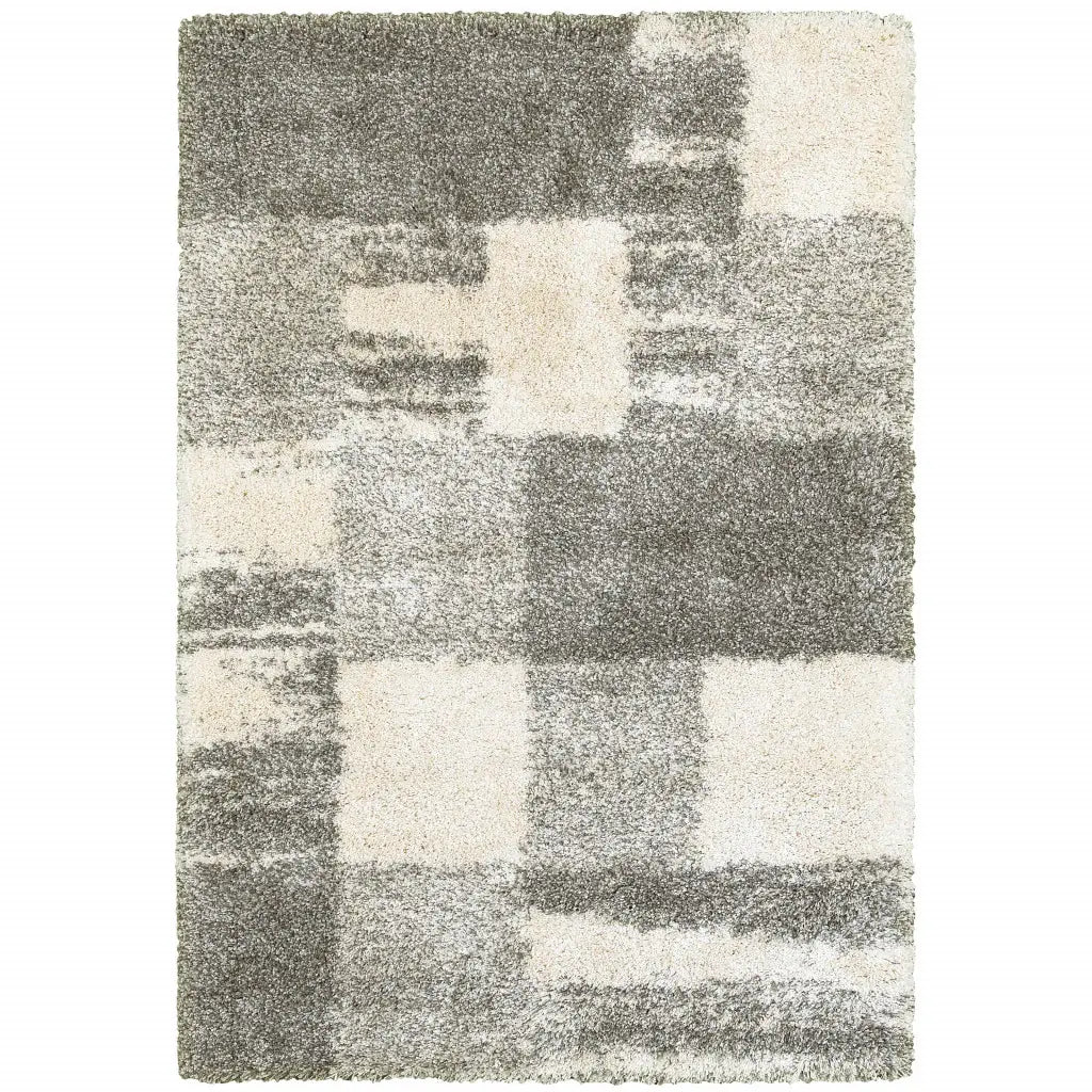 2' X 3' Grey Ivory And Silver Geometric Shag Power Loom Stain Resistant Area Rug - Homeroots - Flyclothing LLC