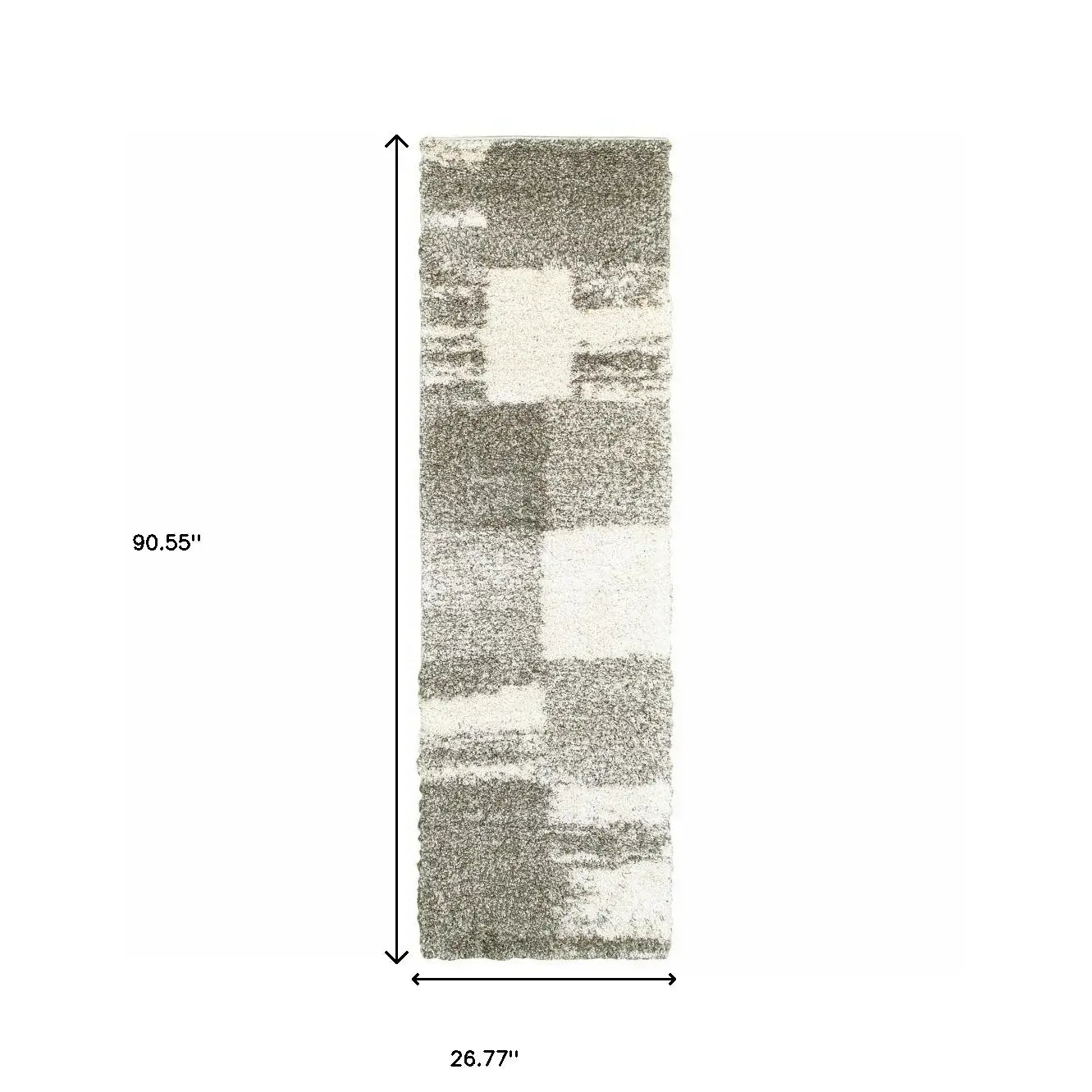 2' X 8' Gray And Ivory Geometric Shag Power Loom Runner Rug - Homeroots - Flyclothing LLC
