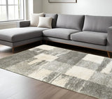 8' X 11' Grey Ivory And Silver Geometric Shag Power Loom Stain Resistant Area Rug - Homeroots - Flyclothing LLC