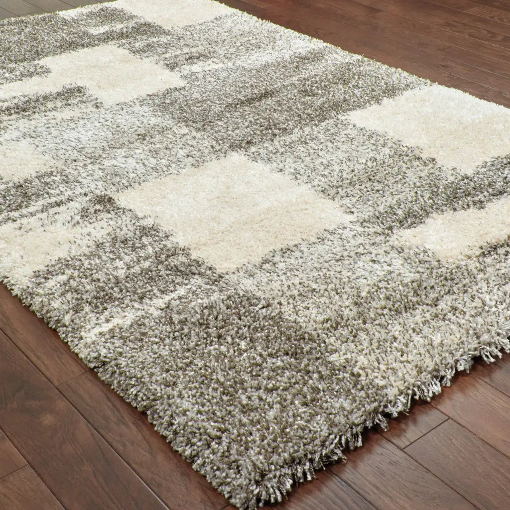 10' X 13' Grey Ivory And Silver Geometric Shag Power Loom Stain Resistant Area Rug - Homeroots - Flyclothing LLC