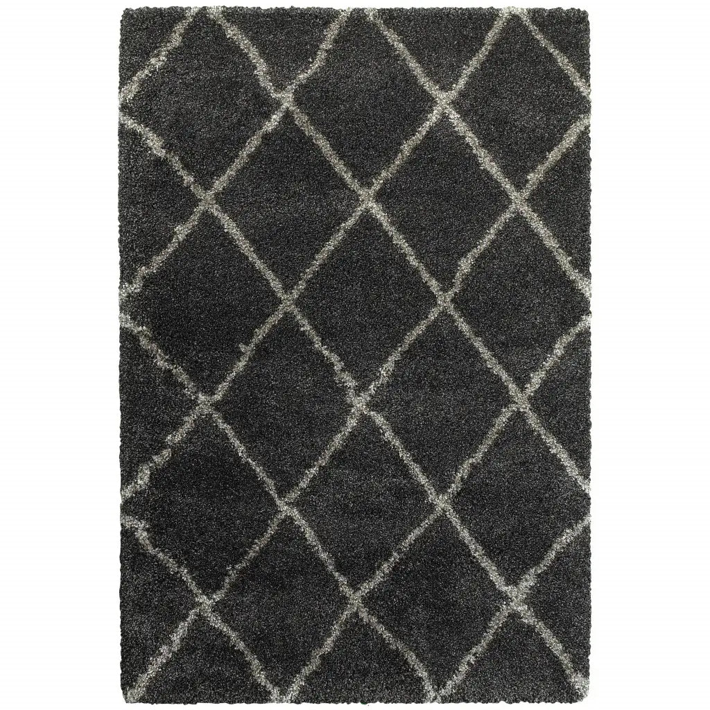 2' X 3' Charcoal And Grey Geometric Shag Power Loom Stain Resistant Area Rug - Homeroots - Flyclothing LLC