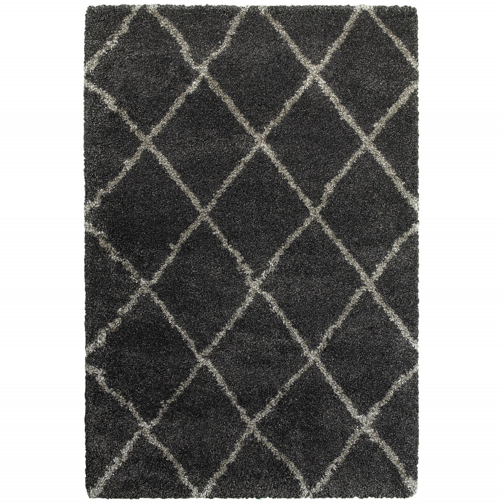 2' X 3' Charcoal And Grey Geometric Shag Power Loom Stain Resistant Area Rug