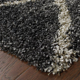 2' X 3' Charcoal And Grey Geometric Shag Power Loom Stain Resistant Area Rug - Homeroots