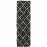 2' X 8' Charcoal And Grey Geometric Shag Power Loom Stain Resistant Runner Rug - Homeroots - Flyclothing LLC