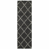 2' X 8' Charcoal And Grey Geometric Shag Power Loom Stain Resistant Runner Rug - Homeroots
