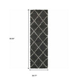 2' X 8' Charcoal And Grey Geometric Shag Power Loom Stain Resistant Runner Rug - Homeroots - Flyclothing LLC