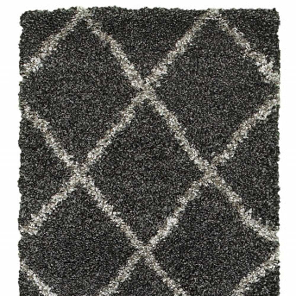 2' X 8' Charcoal And Grey Geometric Shag Power Loom Stain Resistant Runner Rug - Homeroots - Flyclothing LLC