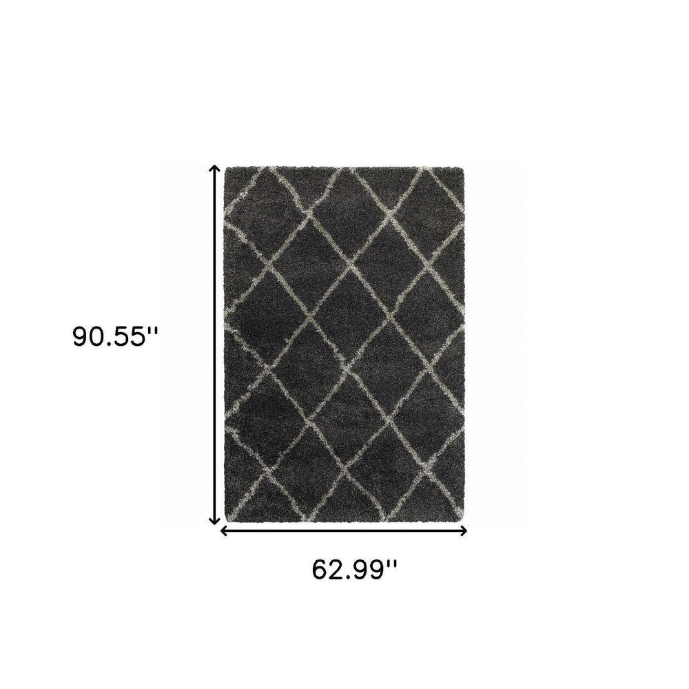 5' X 8' Charcoal And Grey Geometric Shag Power Loom Stain Resistant Area Rug - Homeroots - Flyclothing LLC