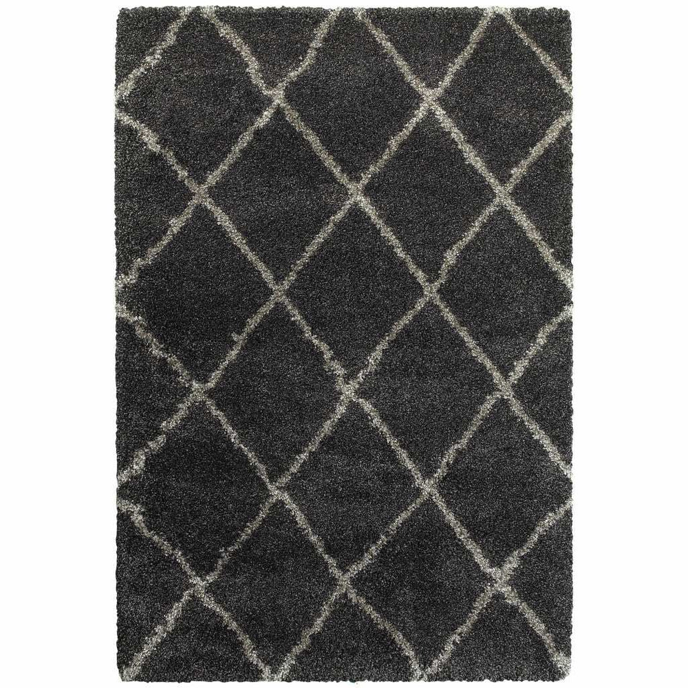 10' X 13' Charcoal And Grey Geometric Shag Power Loom Stain Resistant Area Rug - Homeroots - Flyclothing LLC