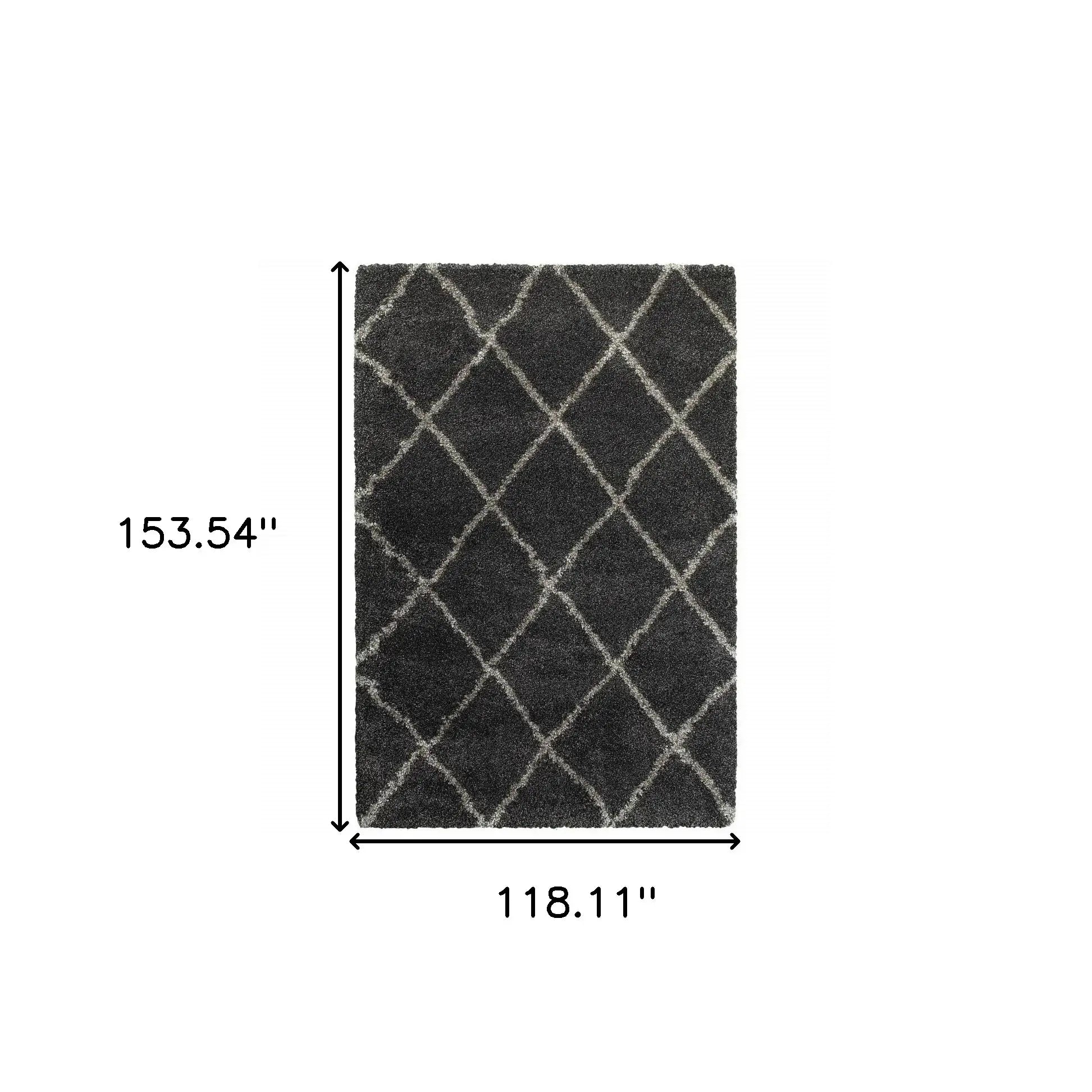 10' X 13' Charcoal And Grey Geometric Shag Power Loom Stain Resistant Area Rug - Homeroots - Flyclothing LLC