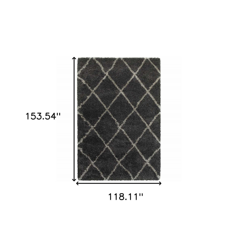 10' X 13' Charcoal And Grey Geometric Shag Power Loom Stain Resistant Area Rug - Homeroots - Flyclothing LLC