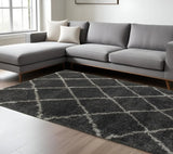 10' X 13' Charcoal And Grey Geometric Shag Power Loom Stain Resistant Area Rug - Homeroots - Flyclothing LLC